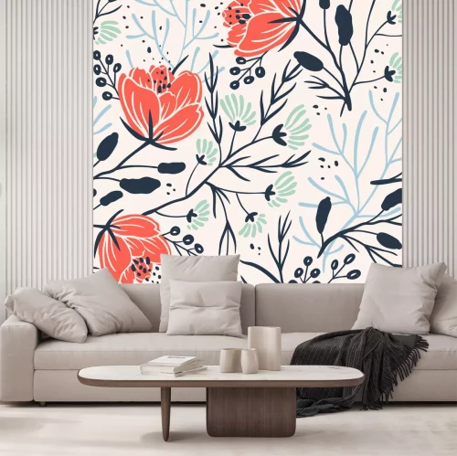 Sticker Patroon met zalmkleurige bloemen