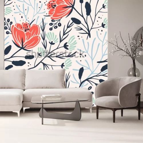 Sticker Patroon met zalmkleurige bloemen