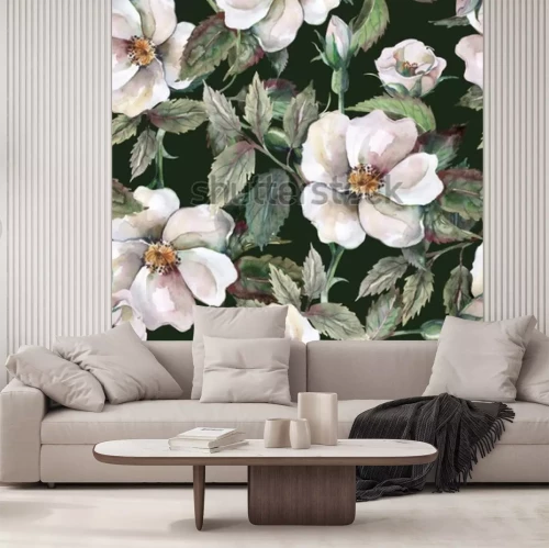 Sticker Geschilderd patroon met witte bloemen