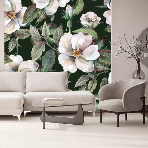 Sticker Geschilderd patroon met witte bloemen