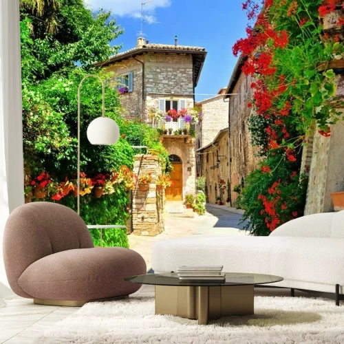 Fotobehang Toscaans straatje en huis