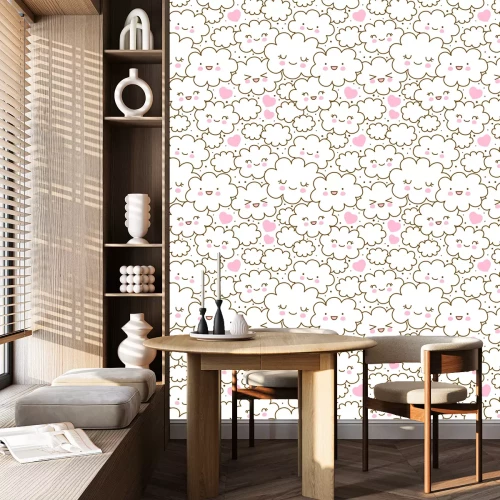 Behang Seamless pattern with cute cartoon clouds for Your kawaii design