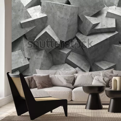 Fotobehang 3D betonnen kubussen in een chaotische opstelling