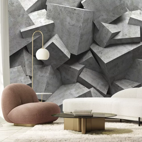 Fotobehang 3D betonnen kubussen in een chaotische opstelling