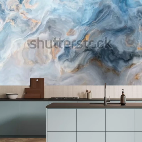 Fotobehang Blauwe aquarel die marmer imiteert