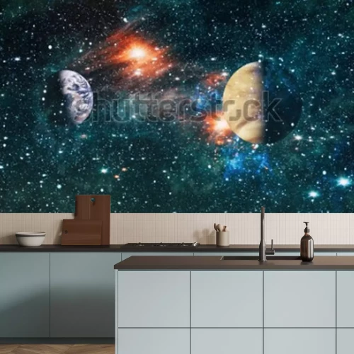 Sticker Planeten in de ruimte naast elkaar gezien