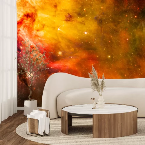 Sticker Geel-rode nevel tegen de achtergrond van sterren