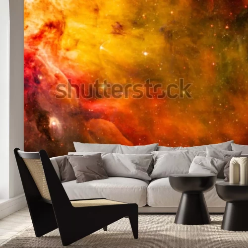 Sticker Geel-rode nevel tegen de achtergrond van sterren