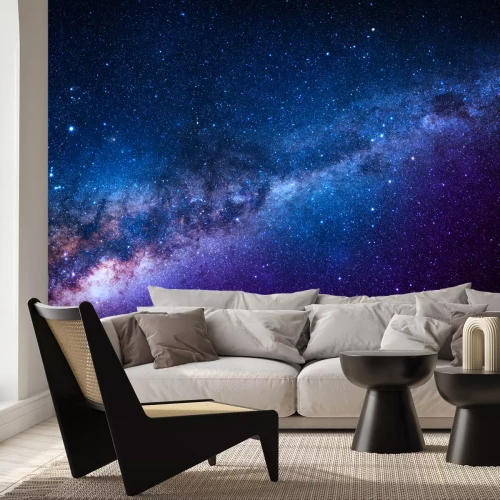 Fotobehang Een galactisch landschap in tinten blauw