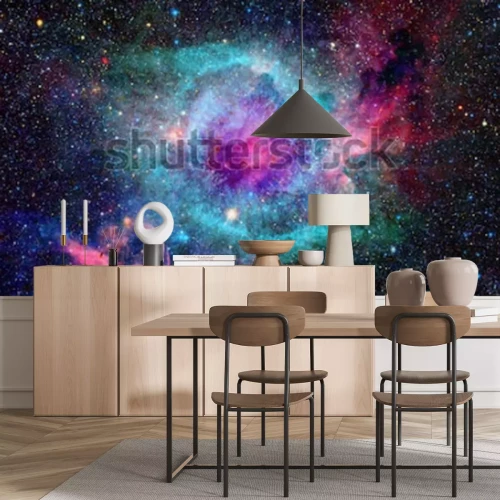 Sticker Roze-turquoise nevel tegen de achtergrond van de ruimte