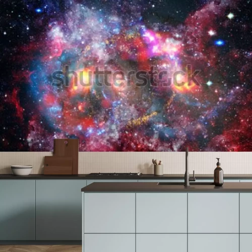 Sticker Ruimte gevuld met veelkleurige hemellichamen