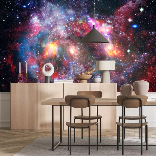 Sticker Ruimte gevuld met veelkleurige hemellichamen