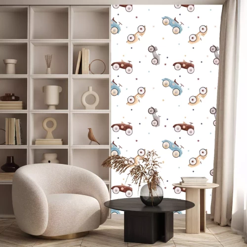 Behang Watercolor baby car vector pattern