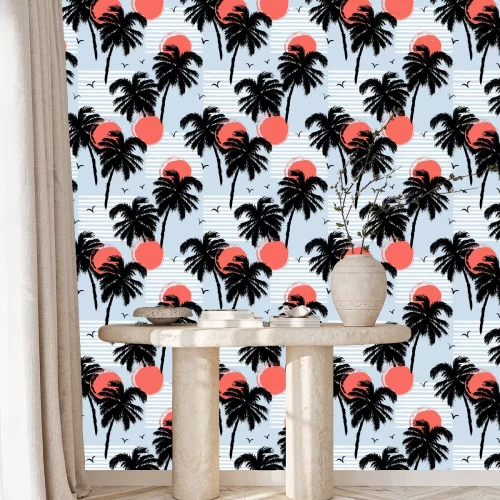 Behang Palmbomen - bladeren in de zon