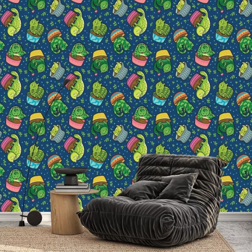 Behang Abstract patroon met cactuskatten