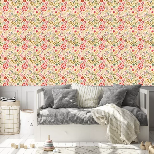 Behang Floral seamless pattern on WHITE. Abstract vector background with flowers and leaves. Natural bright design.