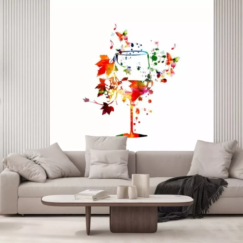 Sticker Colorful wine glass with vine background vector illustration. Party flyer, wine tasting event, wine festival, celebrations, restaurant poster design for brochure, invitation card, menu, promotion