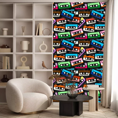 Behang Seamless pattern with old audio retro cassettes 