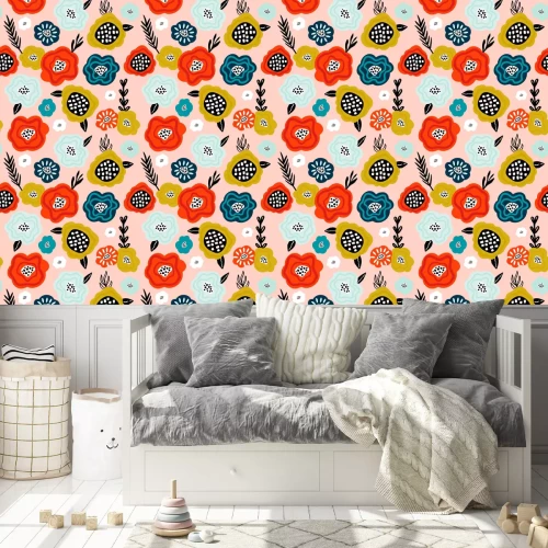 Behang Heldere bloemen in Scandinavische stijl