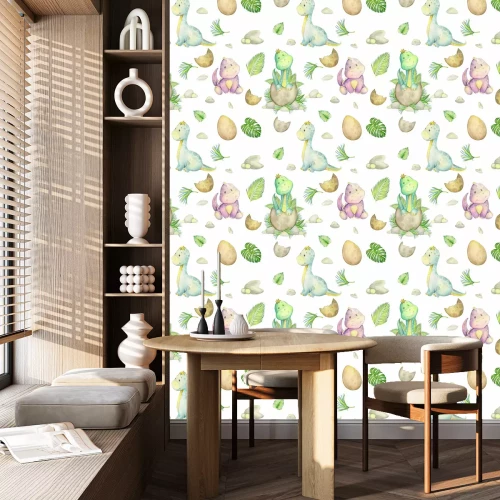 Behang Watercolo, seamless pattern. little dinosaur. isolated