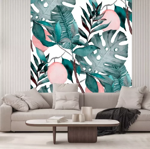 Fotobehang Groene natuur en roze elementen