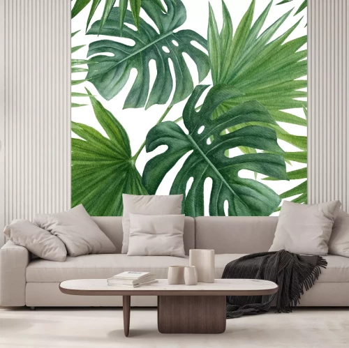 Sticker Naadloos patroon met tropische bladeren. Aquarel hand getrokken achtergrond.