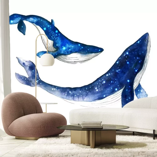 Sticker Watercolor cute whale. Shark illustartion
