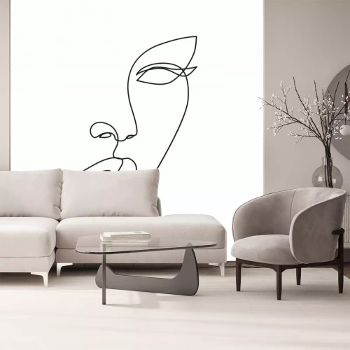 Fotobehang Abstracte vrouwengezicht tekening lijnkunst