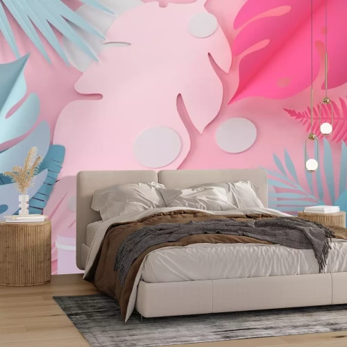 Sticker Abstracte compositie met veren en bladeren