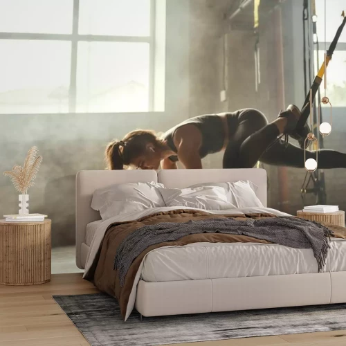 Fotobehang Een vrouw traint met riemen