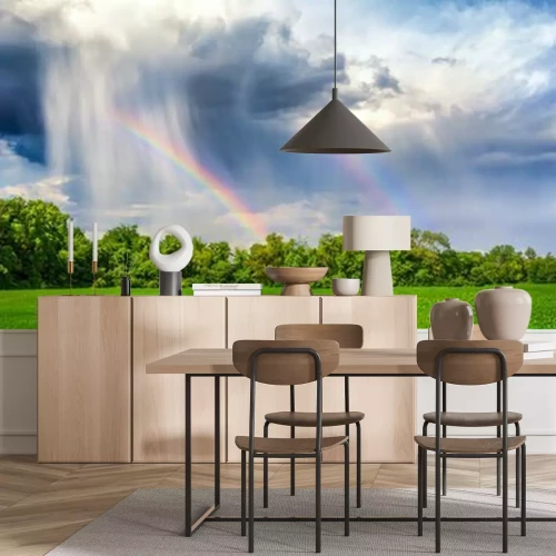 Sticker Landschap met bomen en een regenboog