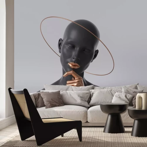 Sticker 3d menselijk hoofd gemaakt van donker materiaal