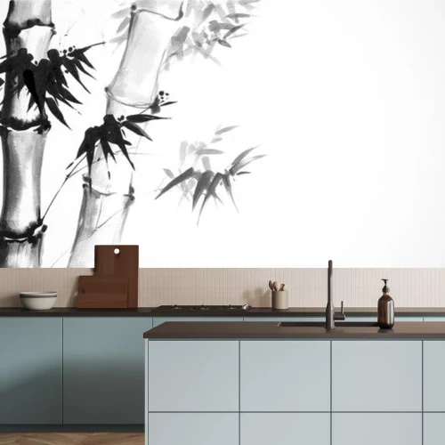 Sticker Bamboe zwart-wit oosterse illustratie