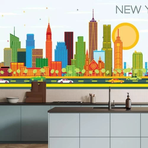 Sticker New York USA City Skyline with Color Skyscrapers and Blue Sky. Vector Illustration. Business Travel and Tourism Concept with Modern Architecture. New York Cityscape with Landmarks.