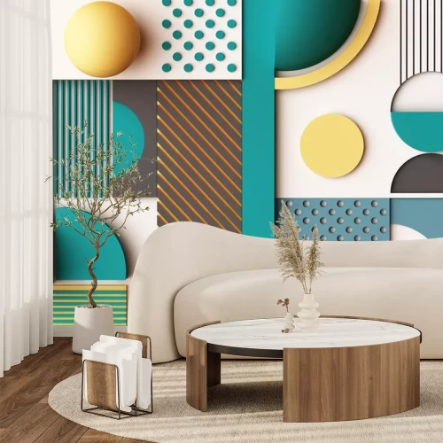 Sticker 3D abstracte compositie met verschillende constructies