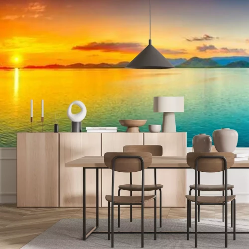 Fotobehang Panorama van de ondergaande zon in de oceaan