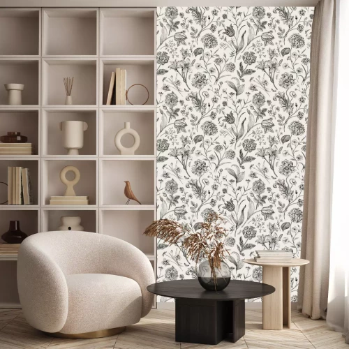 Behang Seamless vector vintage floral pattern. Classic illustration. Black and white..