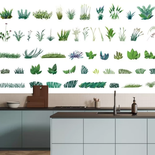 Sticker huge collection of stylized isolated green plants for your illustrations