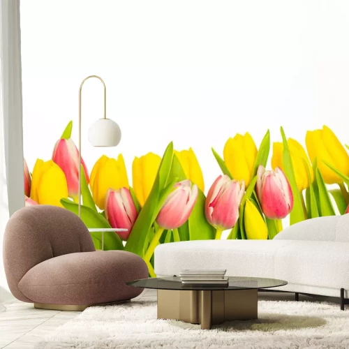 Sticker Gele en roze lentebloemen