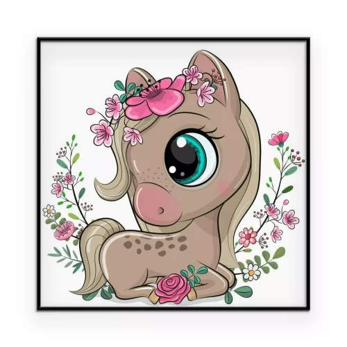 Poster Komisch paard in bloemen