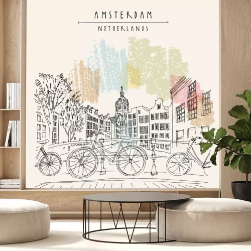 Sticker Amsterdam, Holland, Netherlands - vintage hand drawn postcard