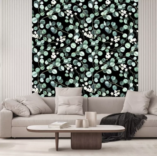 Sticker Fijne bladeren op een zwarte achtergrond