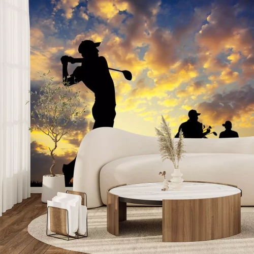 Sticker golf players at sunset