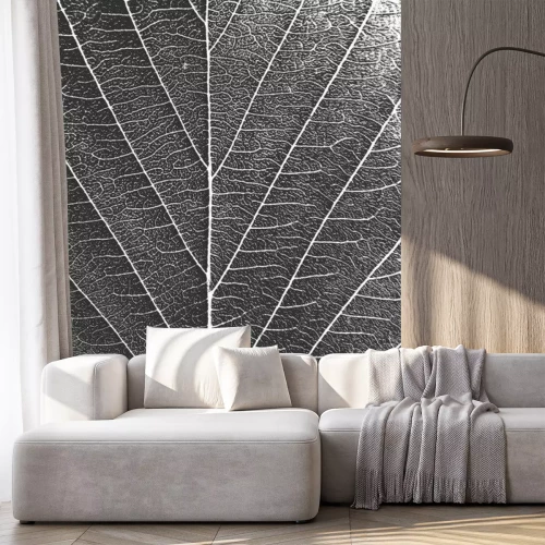 Sticker Close-up van de bladstructuur in zwart-witfotografie