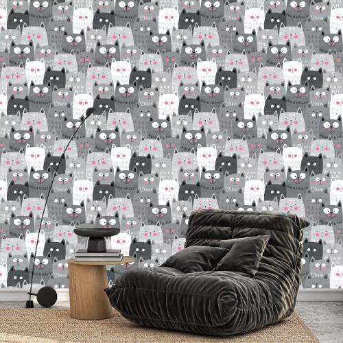 Behang Cute cats, colorful seamless pattern background with cats