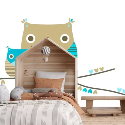 Sticker Twee uilen in blauwbruine kleuren