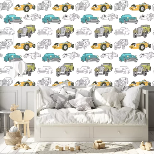 Behang Retro transport pattern seamless design illustration