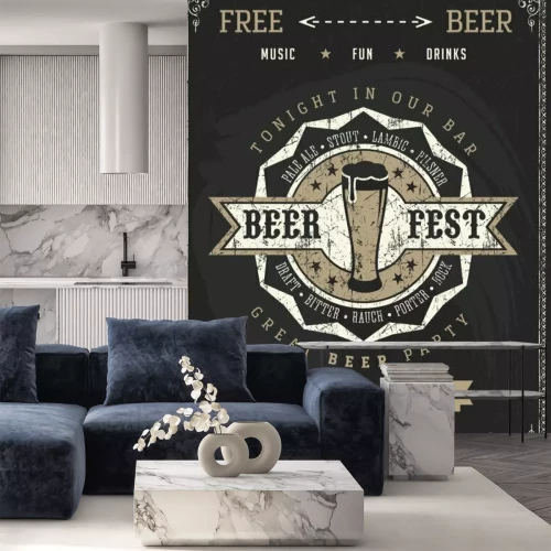 Sticker Vector Oktoberfest beer festival celebration template of retro poster or invitation flyer on vintage blackboard texture