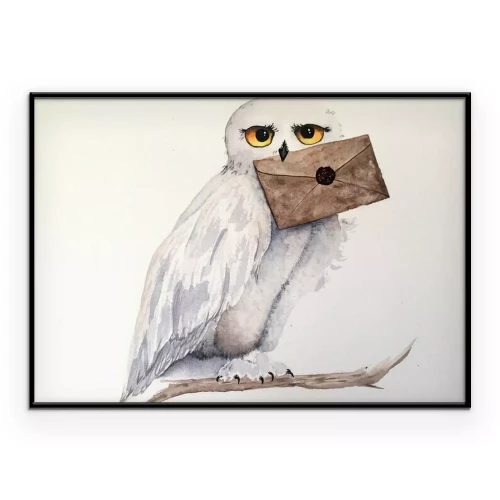 Poster Witte uil met een envelop