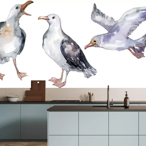 Sticker Sky bird seagull in a wildlife. Watercolor background illustration set. Isolated gull illustration element.